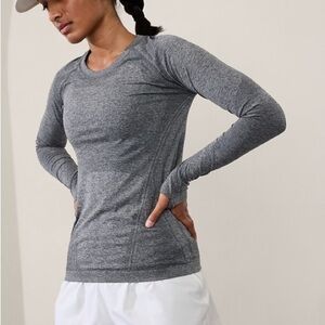 ATHLETA Momentum Seamless Heather Long Sleeve Charcoal Gray Heather S